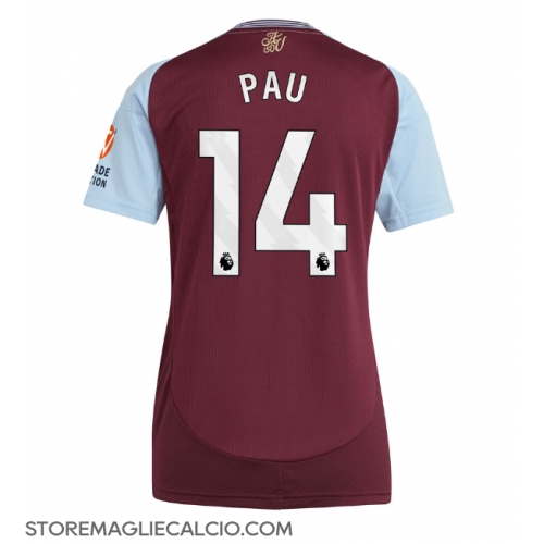 Aston Villa Pau Torres #14 Maglia Gara Casa Repliche 2024-25 Donna Maniche Corte Aston Villa Pau Torres #14 Maglia Gara Casa Repliche 2024-25 Donna Maniche Corte